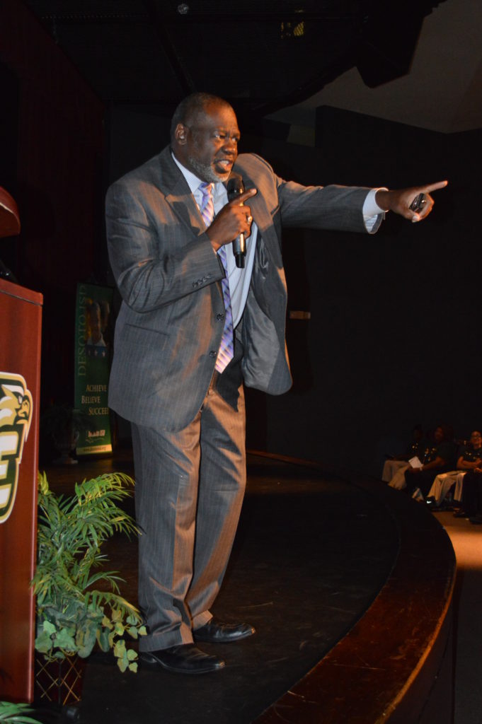 Dr Harris energizes faculty and staff at the DeSoto ISD 2016-17 Convocation before the beginning of the new school year.