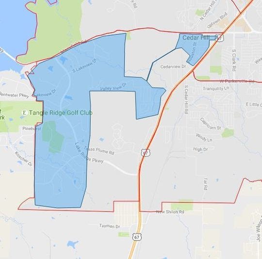 The shaded area on the map shows the vicinity in which local and county health officials will spray for possible west nile carrying mosquitos within the Cedar Hill city limits.