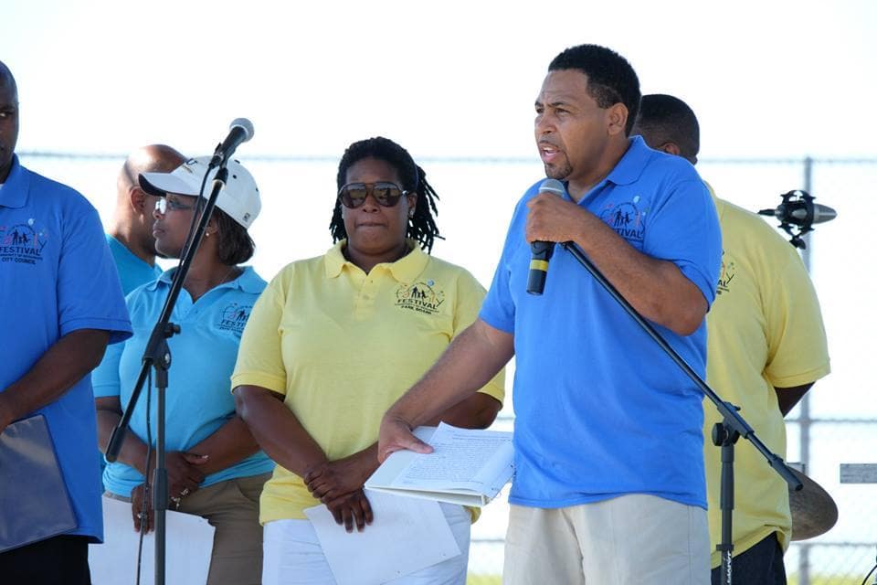 Leon Tate addresses attendees at the annual Glenn Heights Family Fun Day at Heritage Park. 