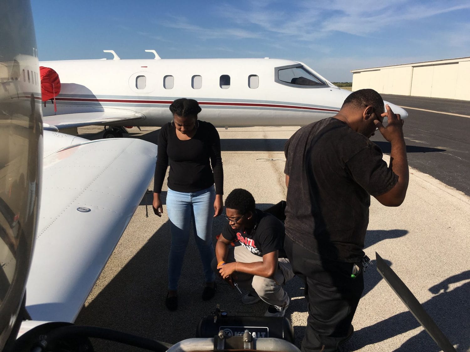 Under the supervision of their avionics instructor, DeSoto students went through the preflight checklist on an actual aircraft.