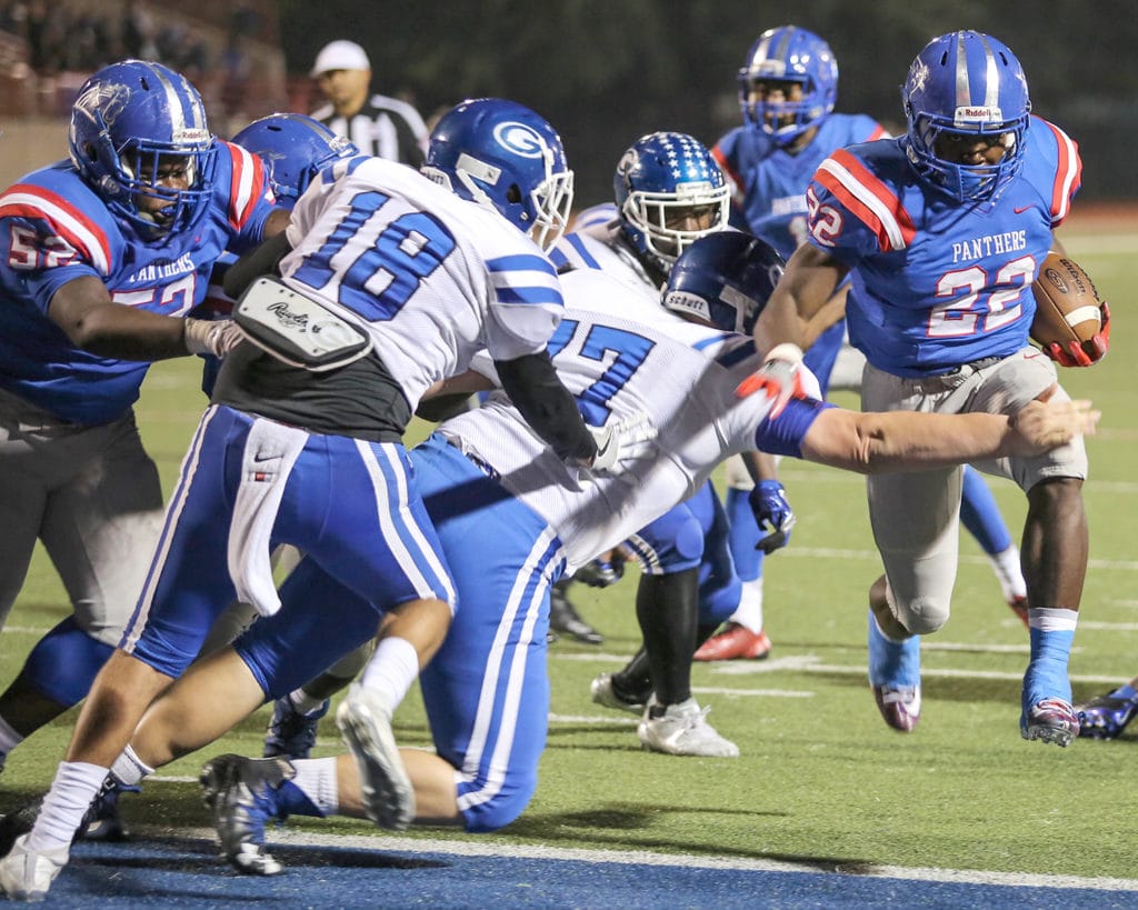 Keilon Elder makes his way to the end zone against Grand Prairie Thursday. (Jose Sanchez/Duncanville High School)