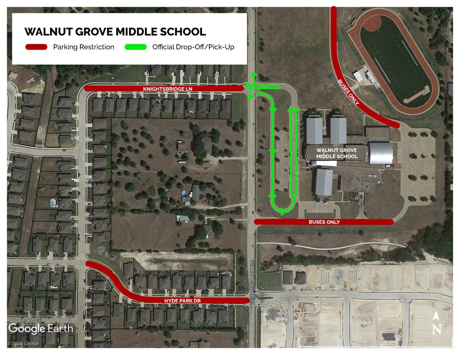 Walnut Grove Middle drop off map