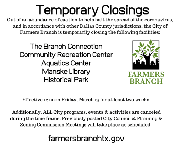 Farmers Branch closures