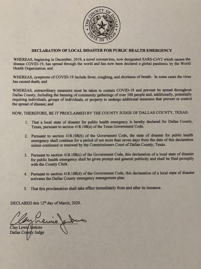 Dallas County COVID19 Declaration