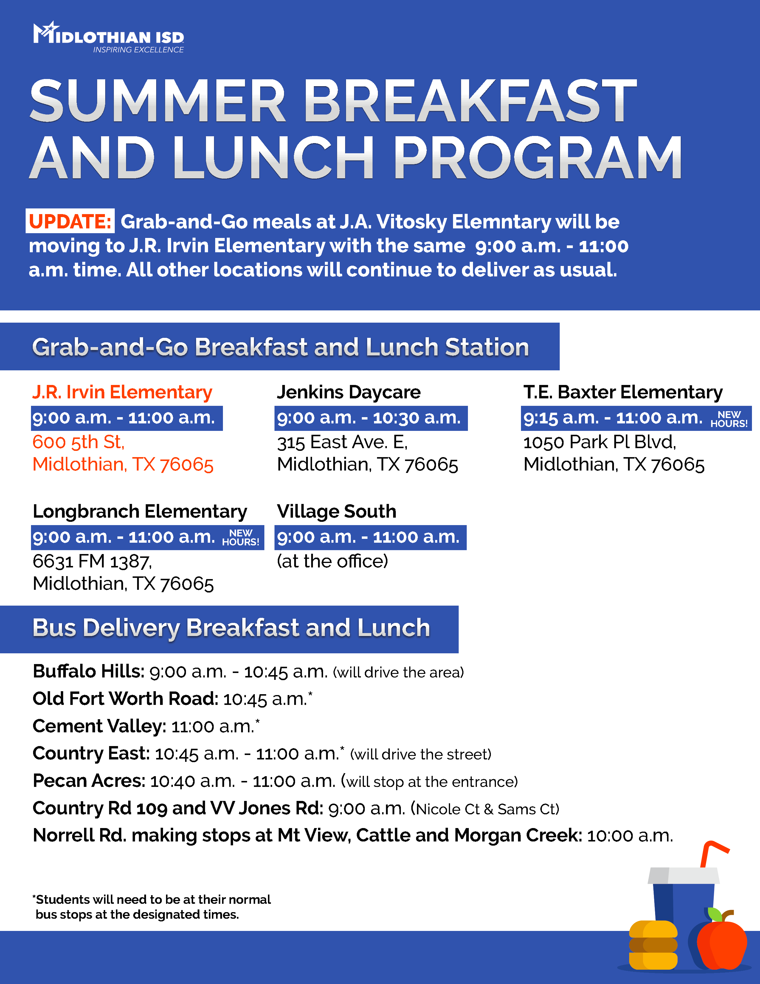 kids summer meals Midlothian ISD