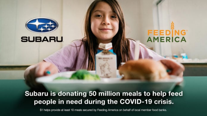 Subaru of America Partners with Feeding America to Help Provide 50 Million Meals to Help Fight Effects of Covid-19 Pandemic