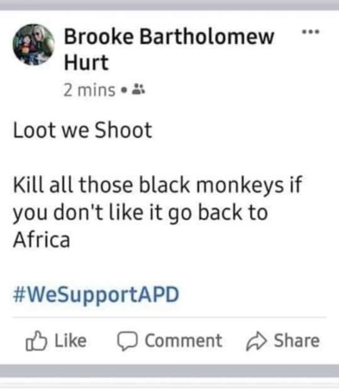 screenshot of Brooke Bartholomew Hurt facebook post