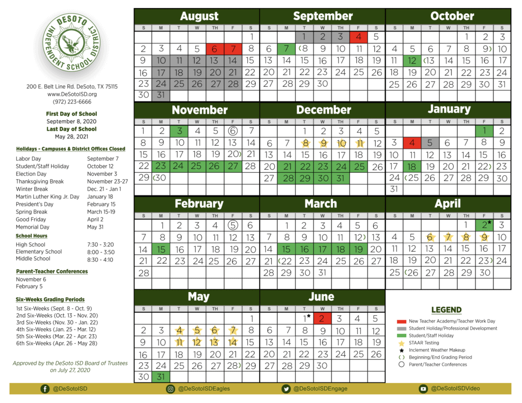 DeSoto ISD Unveils Revised 2020-21 Calendar - Focus Daily News