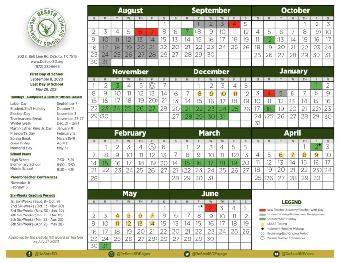 2020-2021 DeSoto ISD Calendar