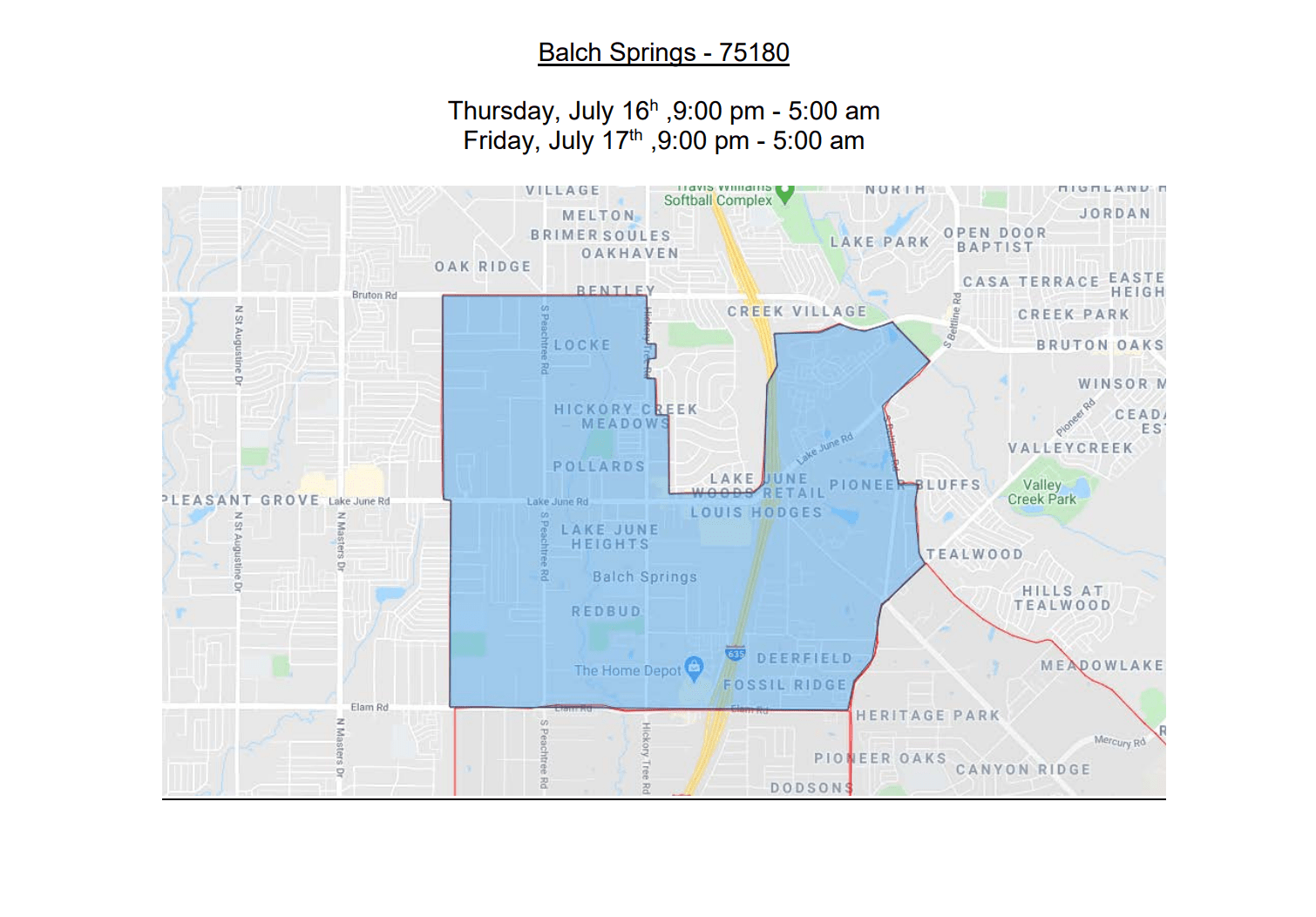 Balch Springs mosquito treatment map