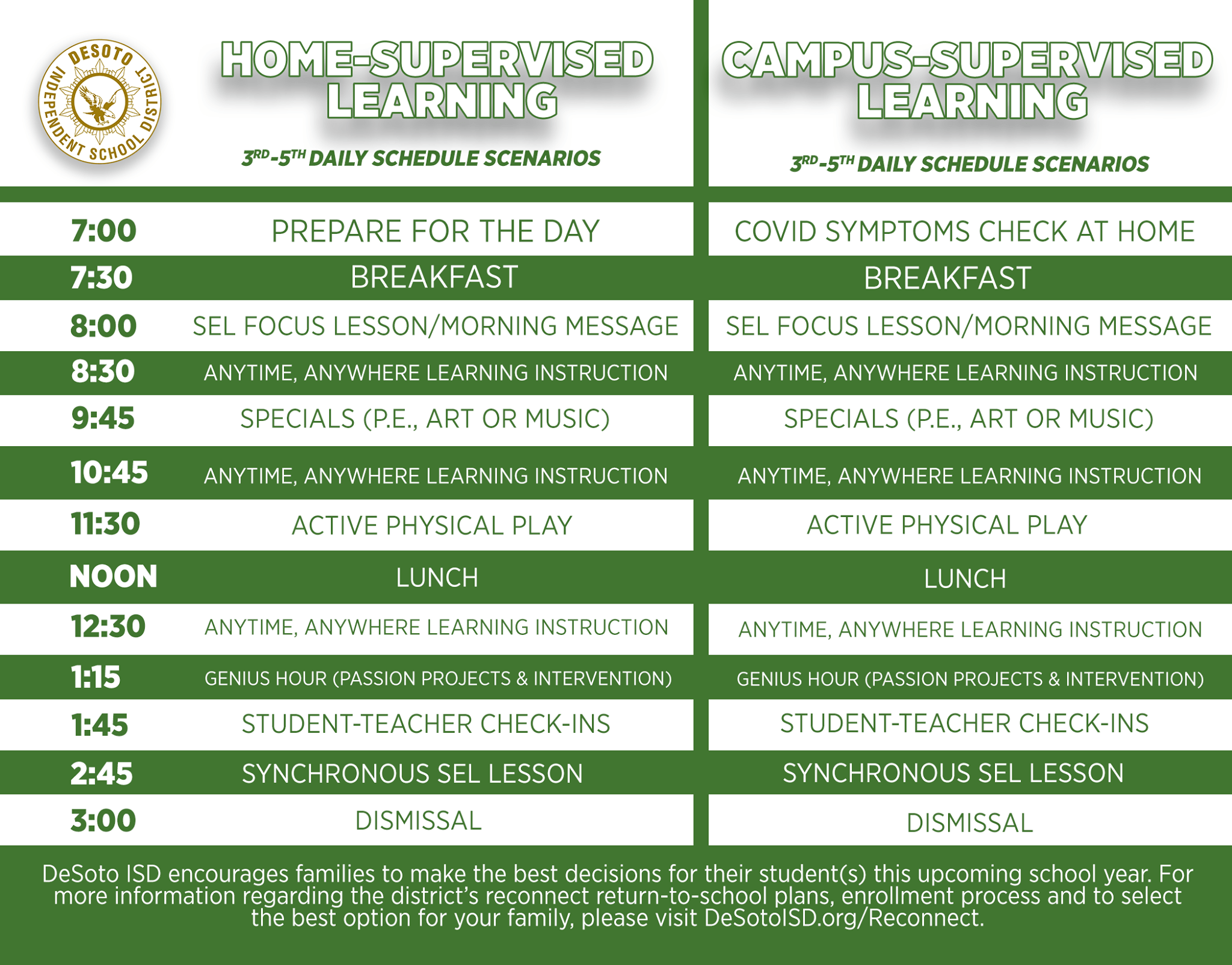 DeSoto ISD Campus learning schedule