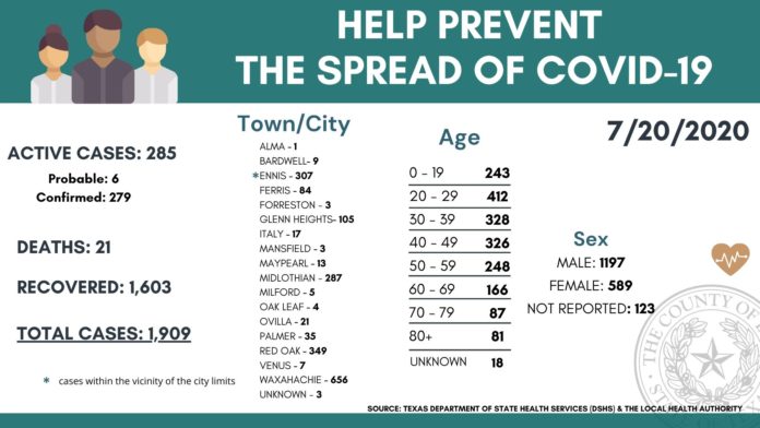 Screenshot Ellis County COVID19 demographic breakdown