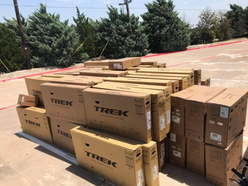 boxes of Trek bikes