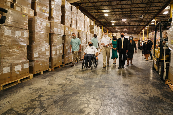 Governor Abbott in TDEM warehouse