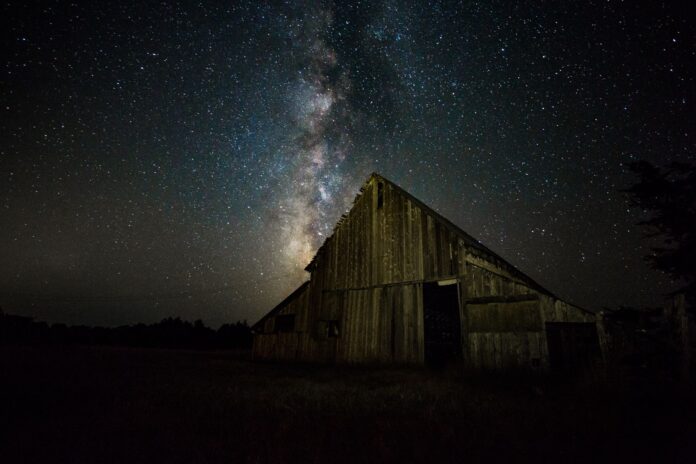 stars over a barn in Mendocino County