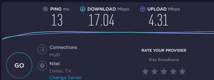 screenshot of broadband speedtest