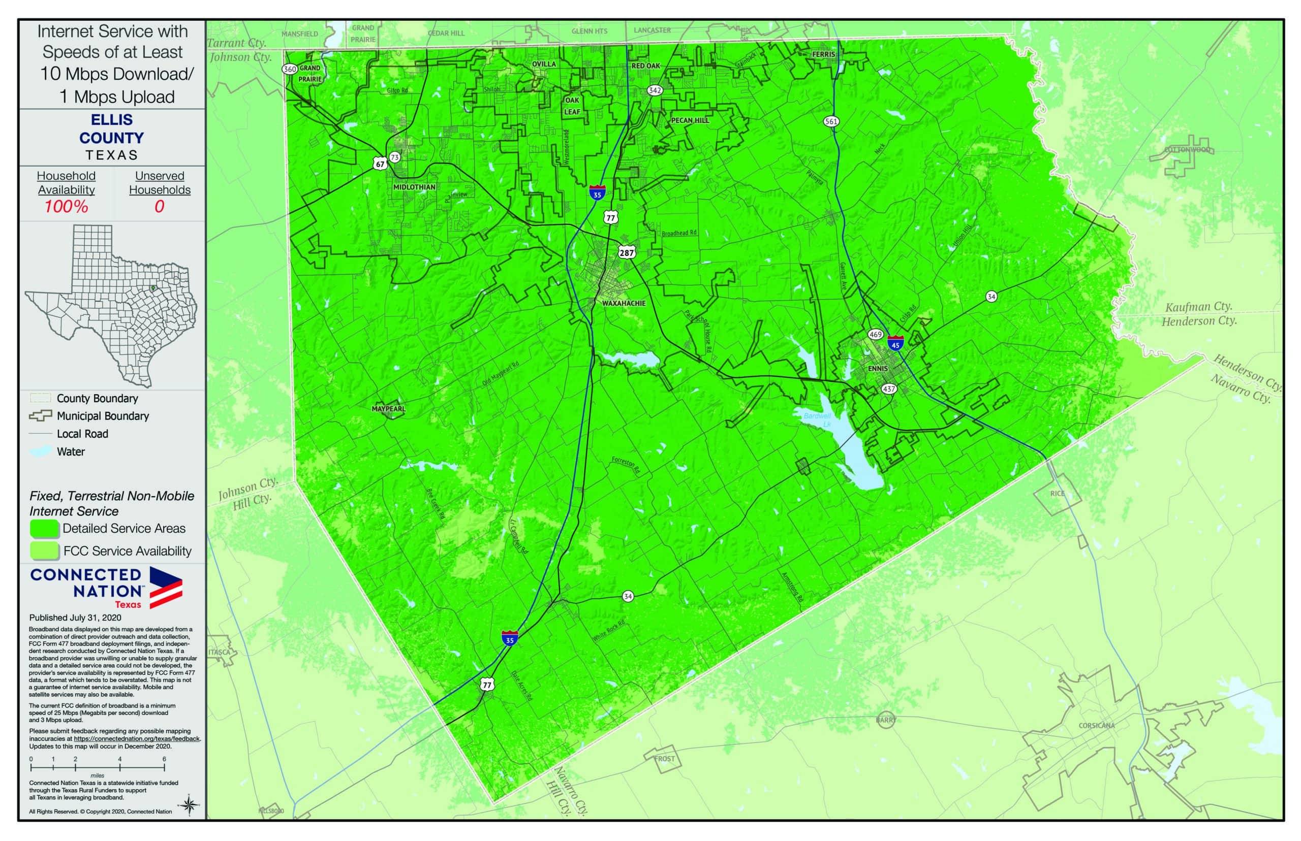 map of broadband coverage in Ellis County