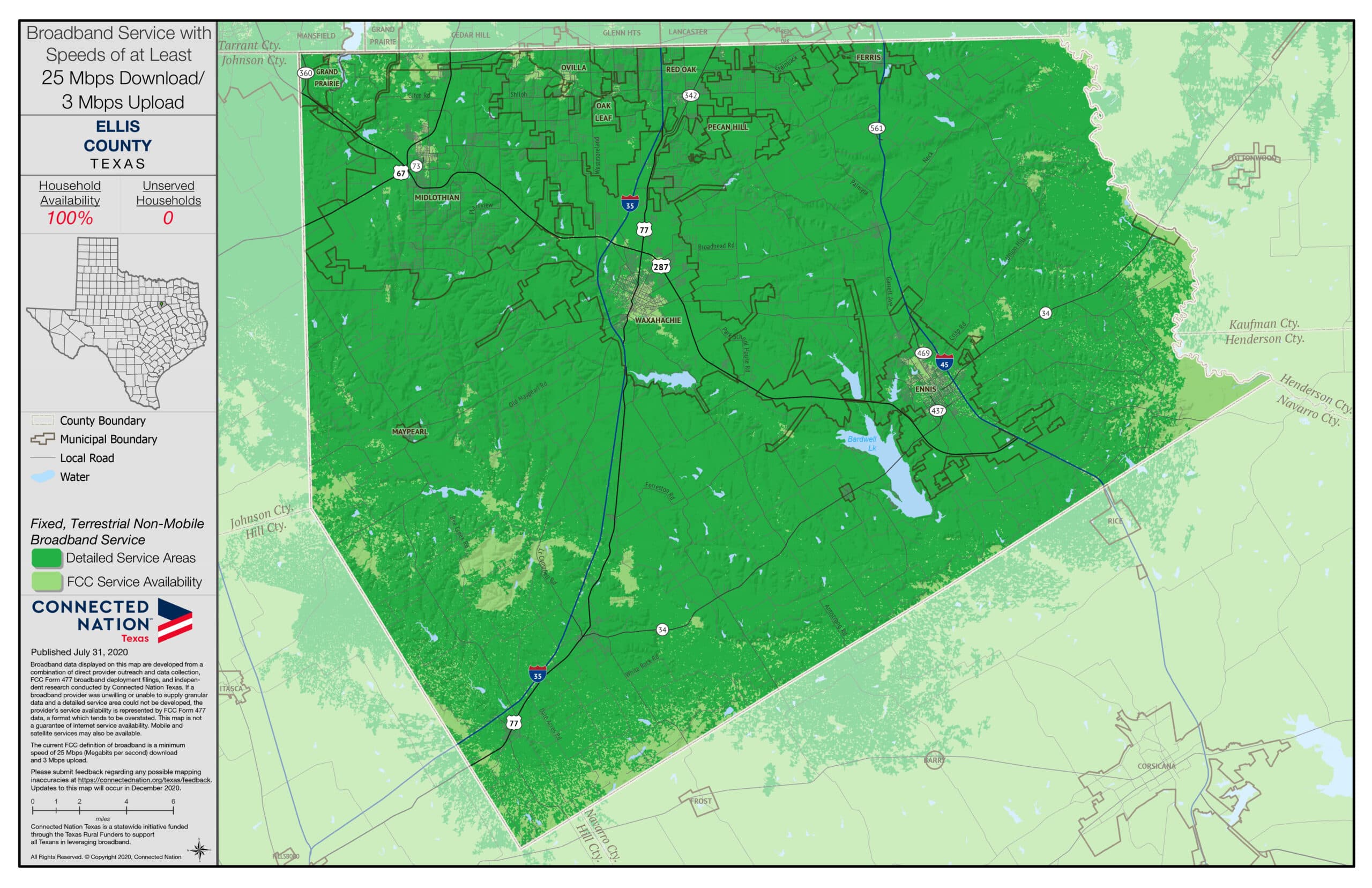 Ellis County broadband map 25 mbps