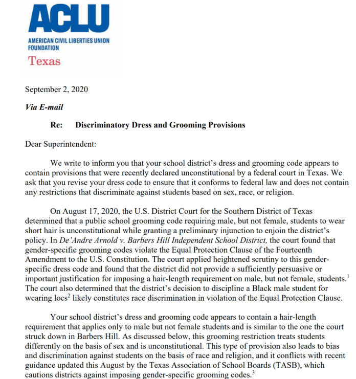 ACLU dress code letter