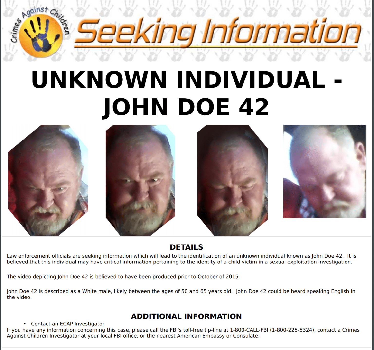FBI Seeks Assistance In Identifying John Doe In Sexual Exploitation