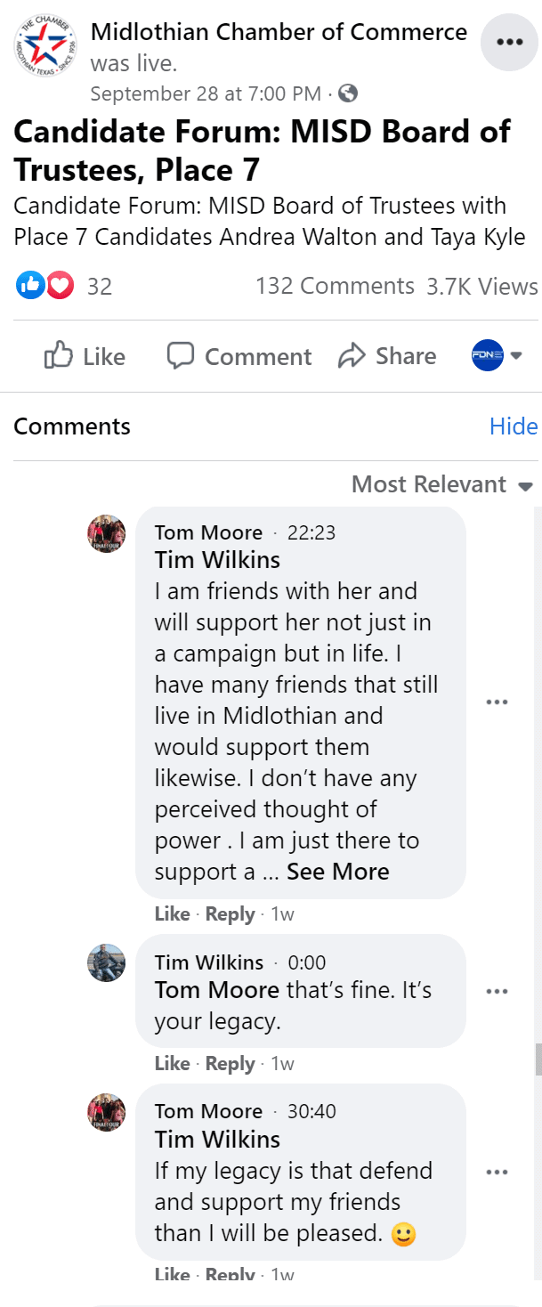 Moore legacy FB comment