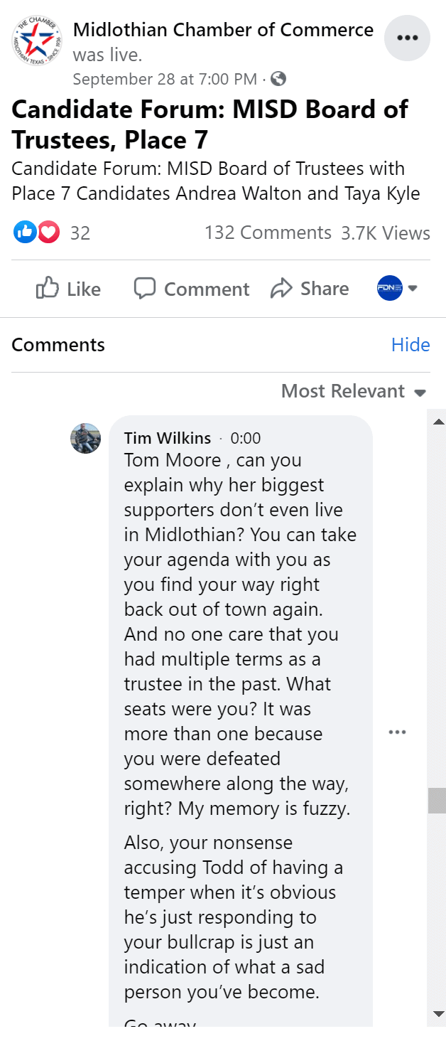 Wilkins v Moore FB comment