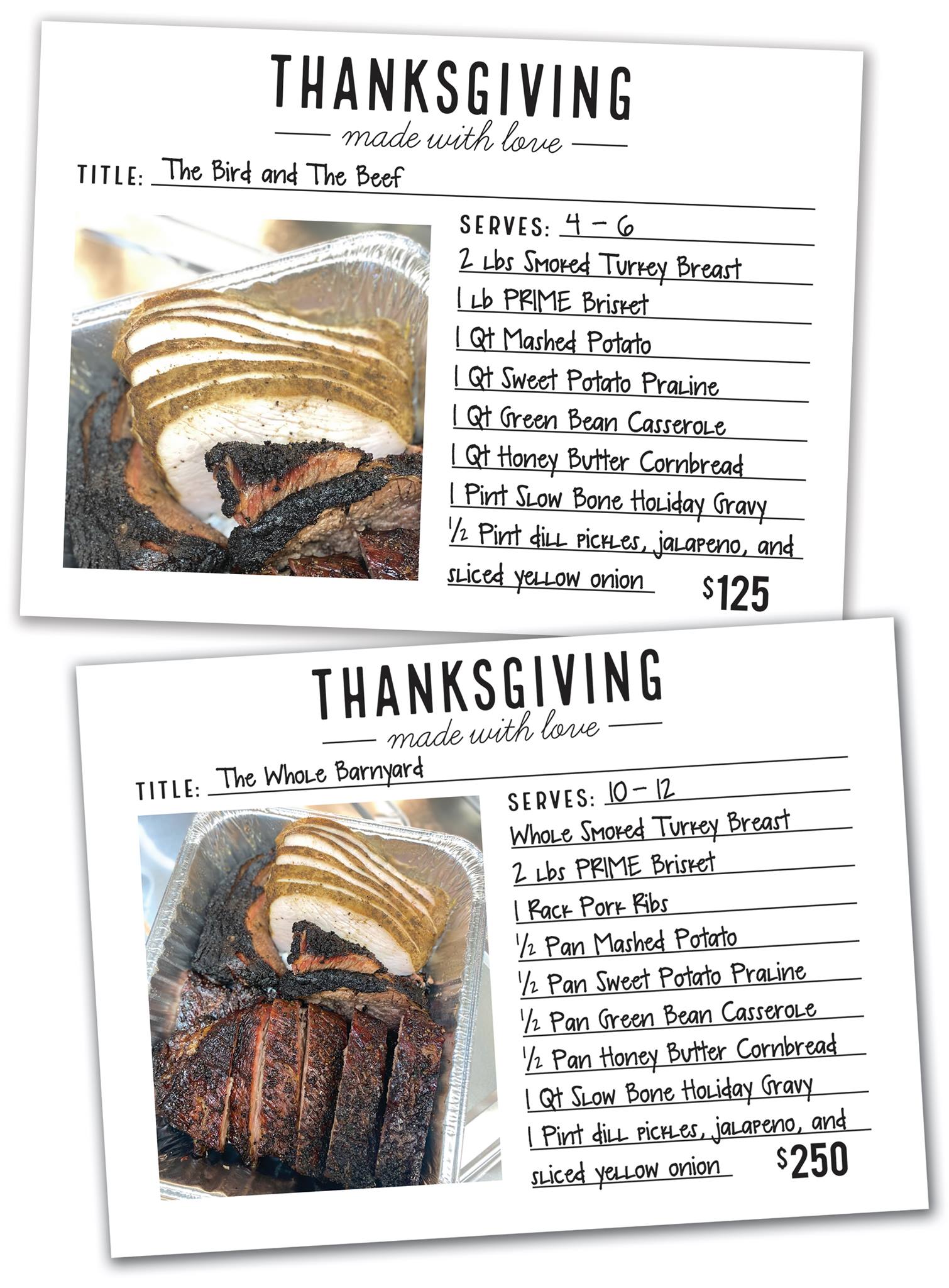 Slow Bone Thanksgiving menu