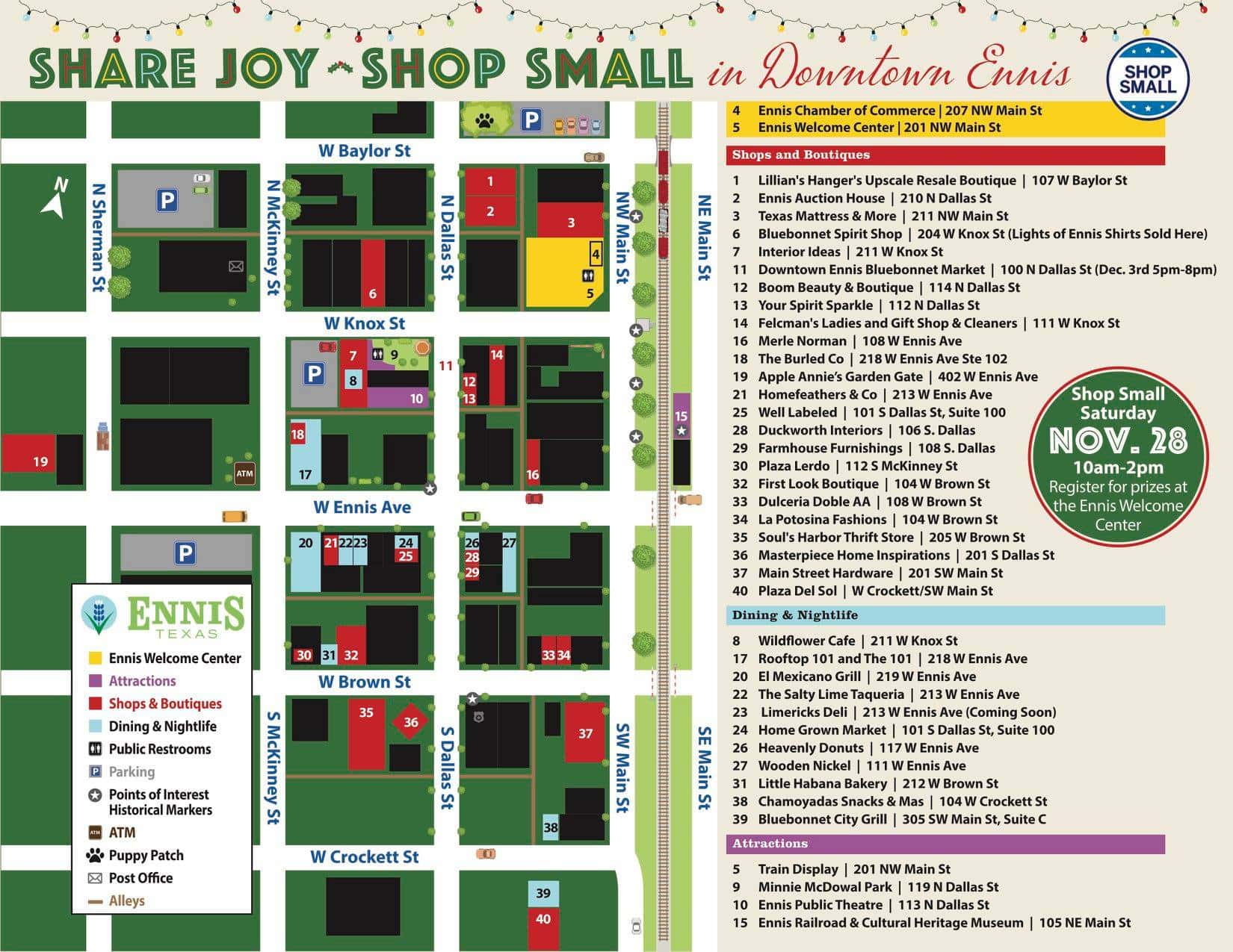 Ennis downtown shopping map