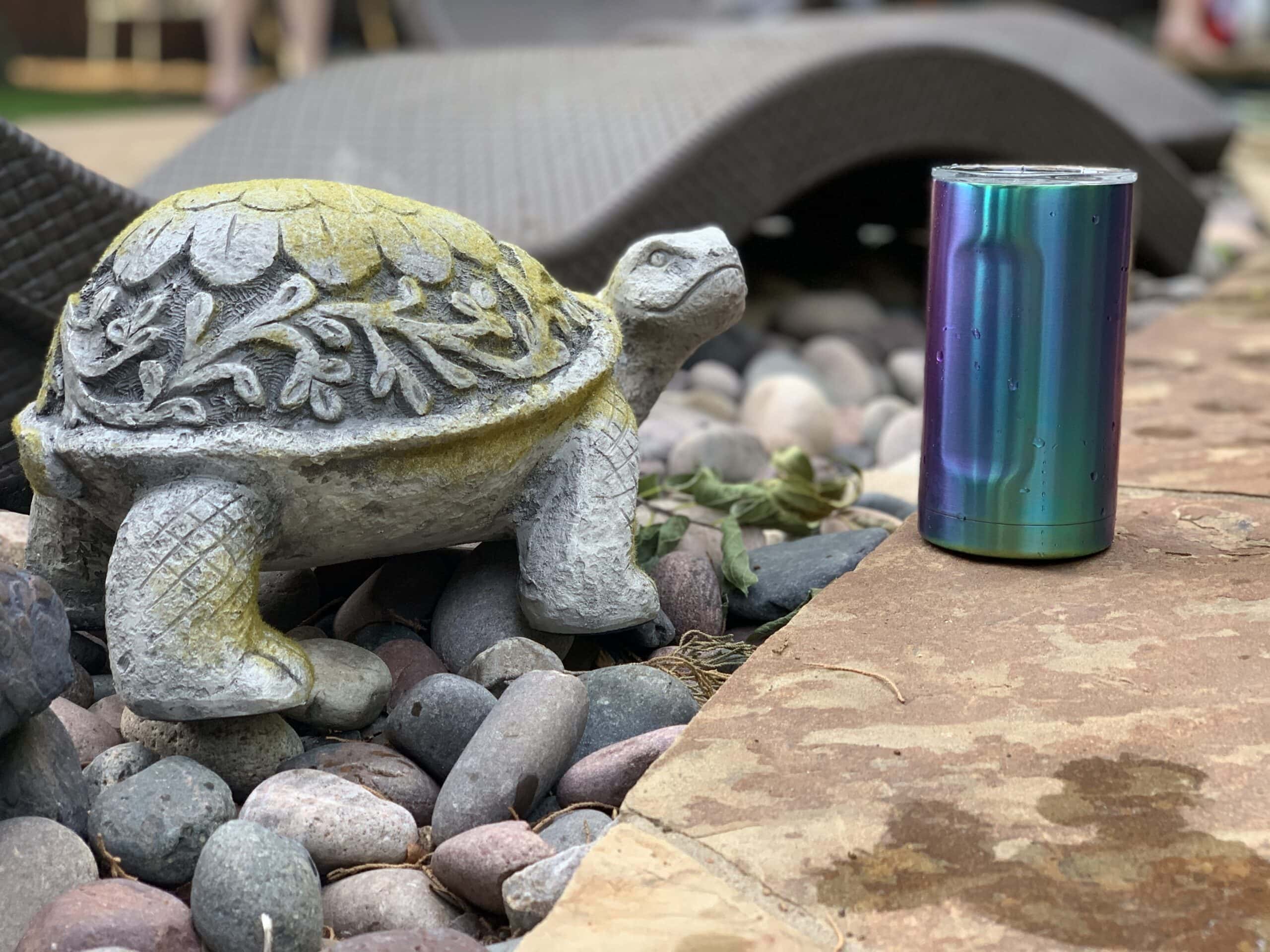 Cement turtle with cup