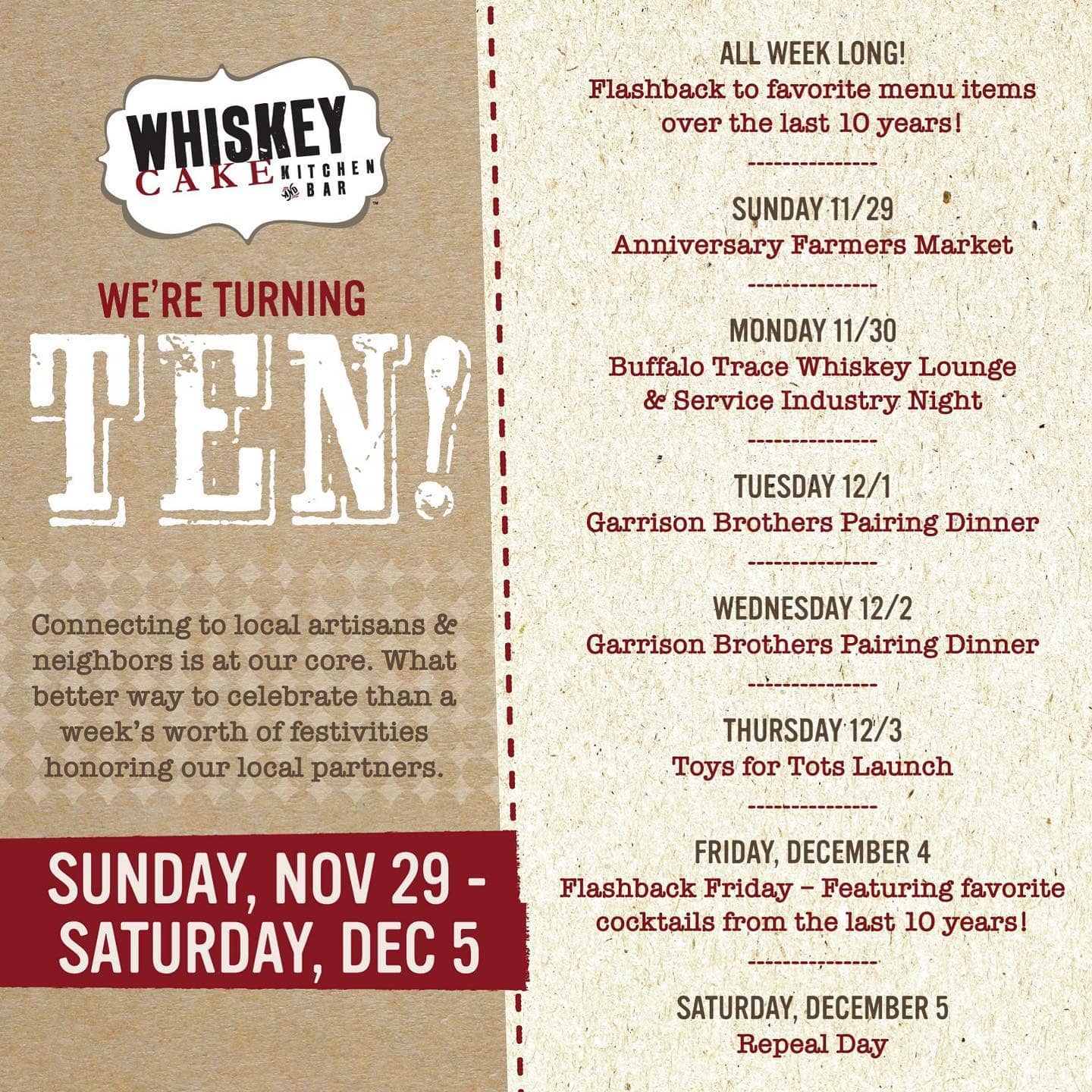Whiskey Cake Kitchen Bar Plano Celebrates 10 Years