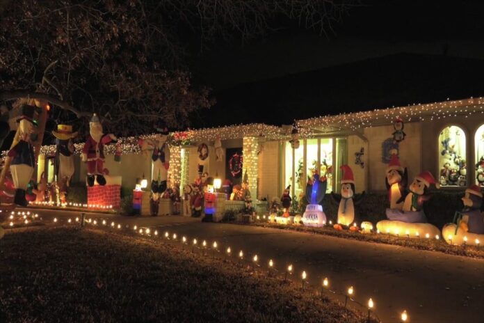 house decorated with Christmas lights