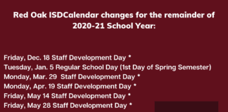 Red Oak ISD Amends 2020-2021 School Calendar Red Oak ISD 2020 Calendar