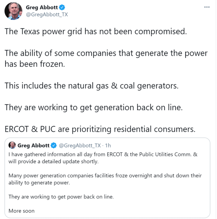 Abbott Tweet on Power