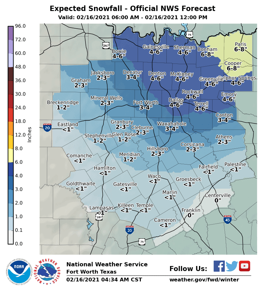 Fort Worth snowfall forecast