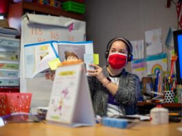 Teacher wearing a mask