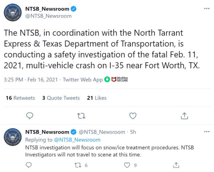 NTSB tweet accident investigation