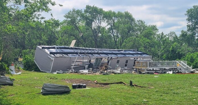 overturned mobile home