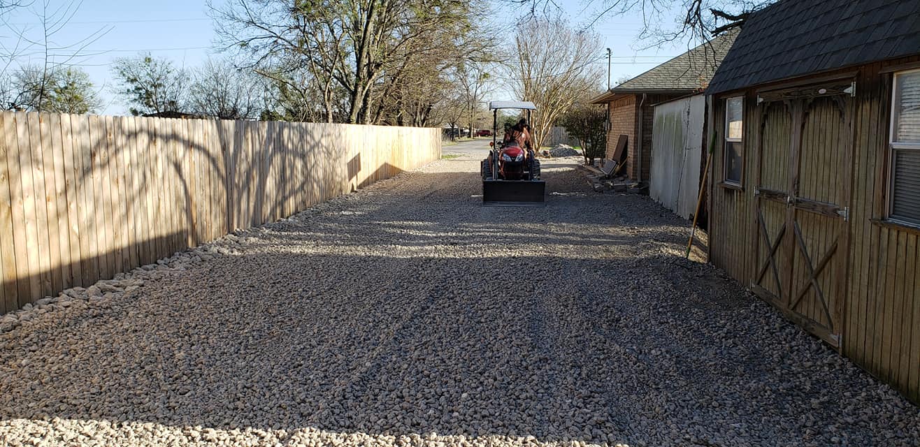 tractor on gravel driveway