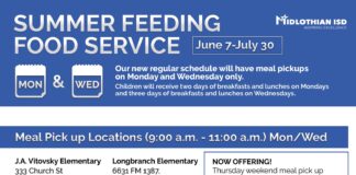 Midlothian ISD Summer Food Program Details MISD summer food poster