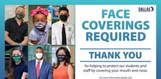 BREAKING NEWS Dallas ISD Implements Mask Requirement Effective August 10 face covering dallas ISD poster