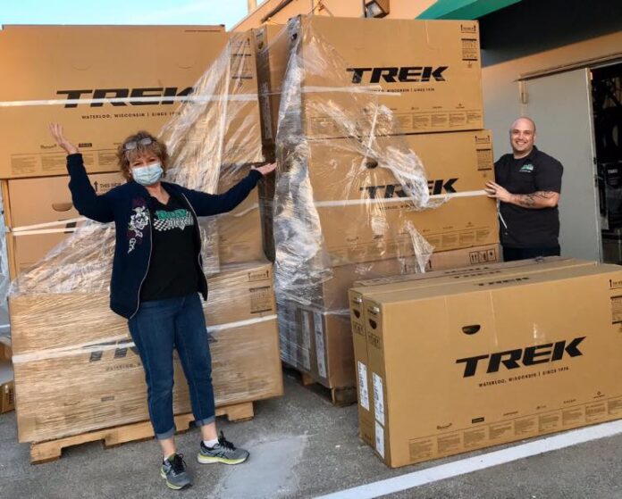 boxes of Trek bikes