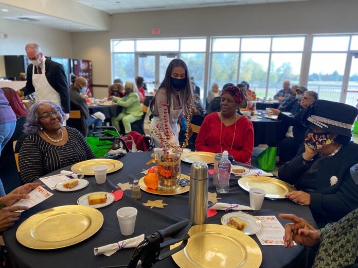 people eating at tables