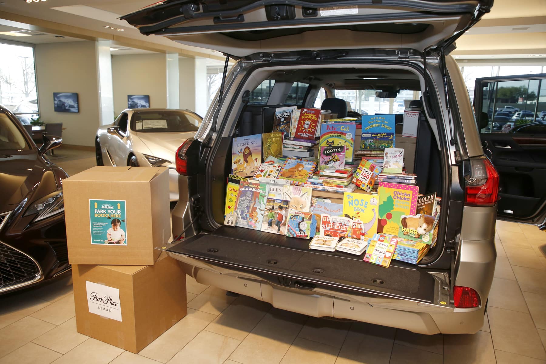 SUV trunk full of books