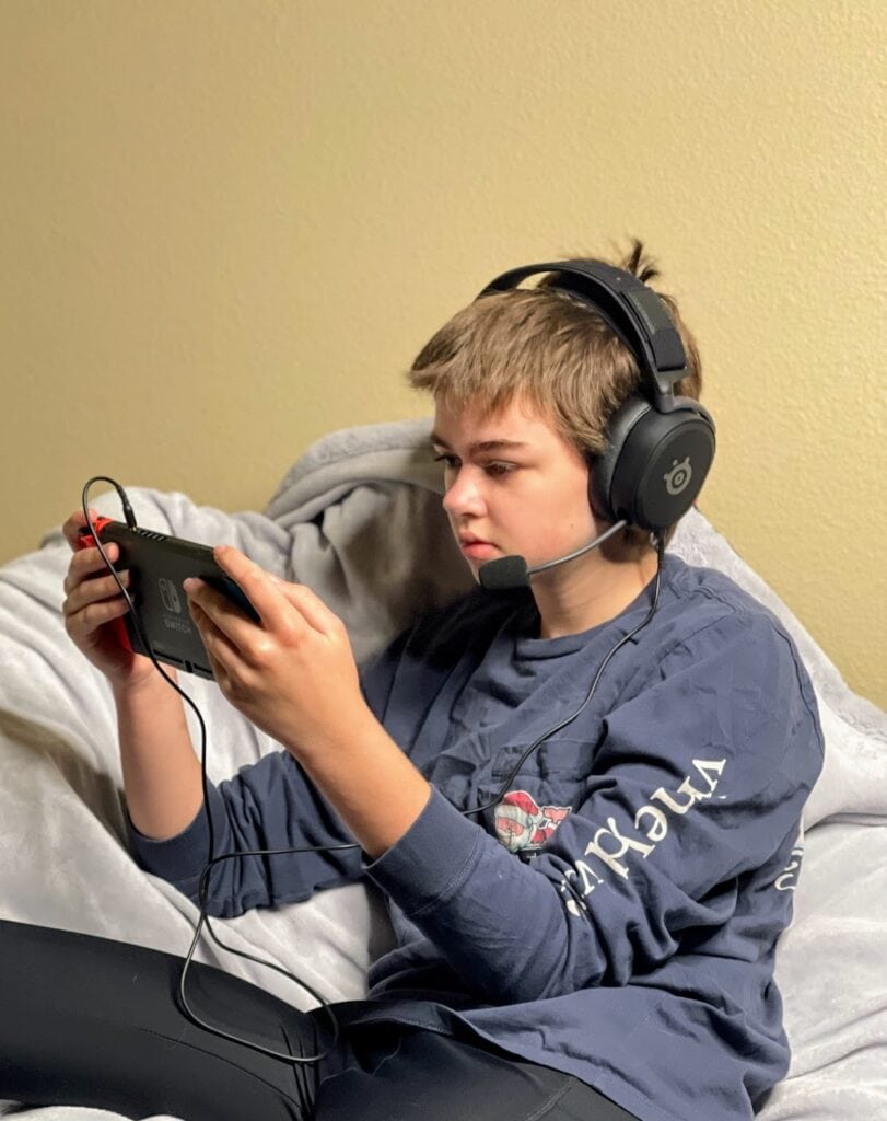 kid wearing headset