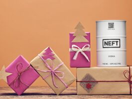 NEFT vodka barrel and presents