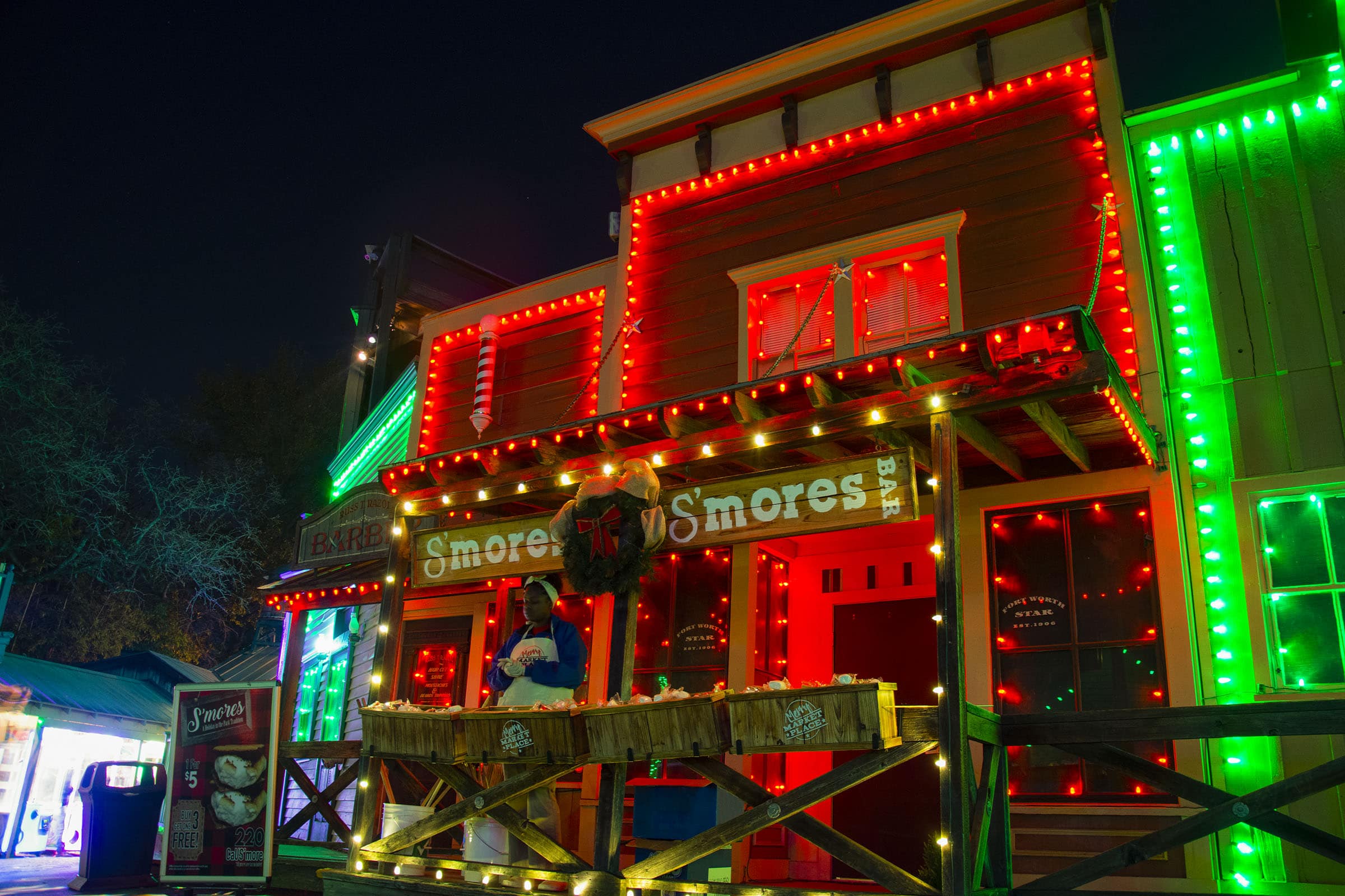 building with holiday lights