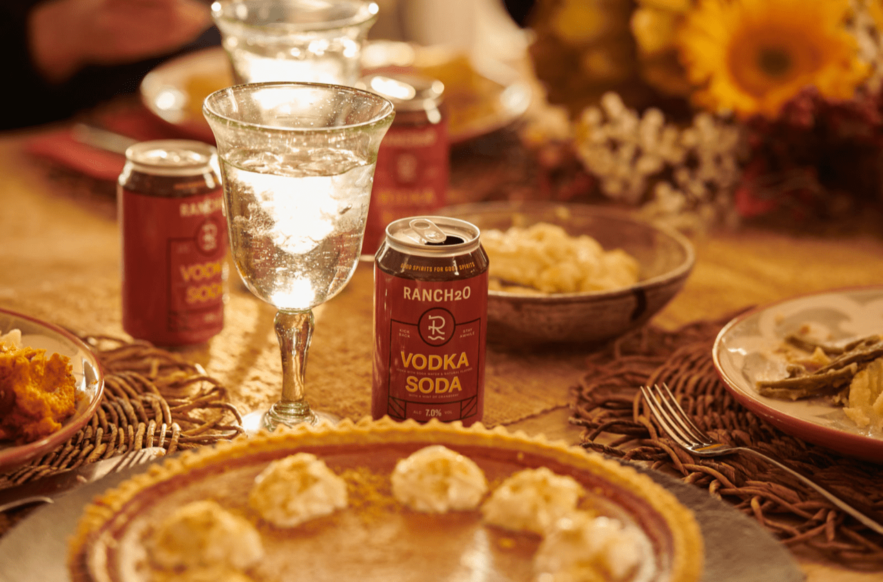 pumpkin pie with drinks on table