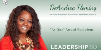 DeSoto ISD President Fleming Named Leadership ISD As One Award Recipient DeAndrea Fleming