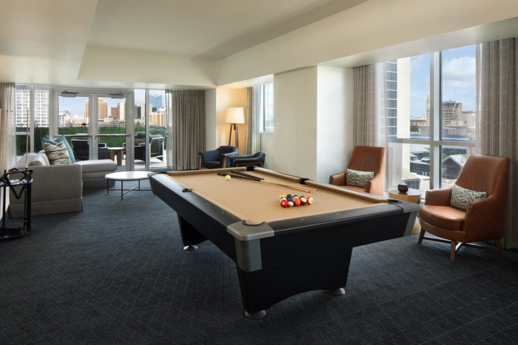 Pool table in hotel room