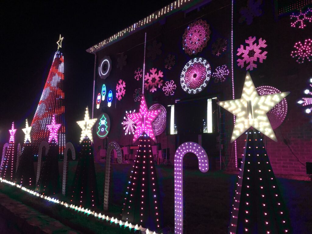 Purple and white Christmas lights